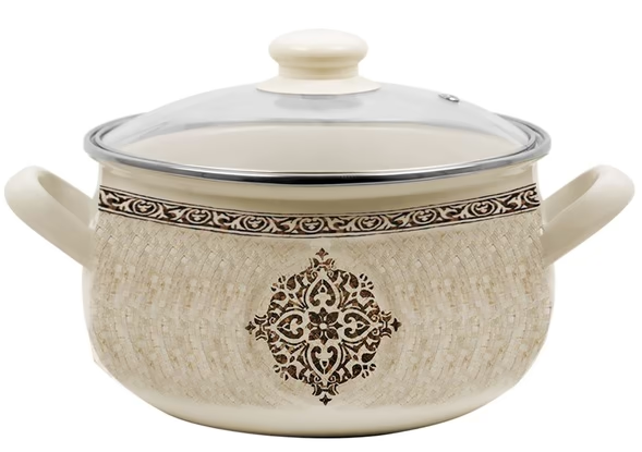 Каструля емальов. Idea Home 2210-1″ 22см 4,8л з склян. кришкою Beige