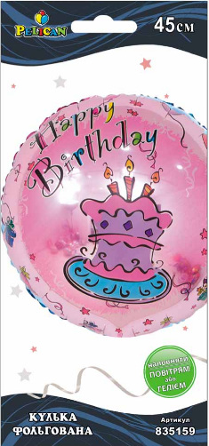 Кулька повітряна фольгована Happy Birthday торт рожевий 45 см