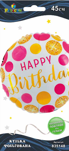 Кулька повітряна фольгована «Happy Birthday рожево-золота» 45см