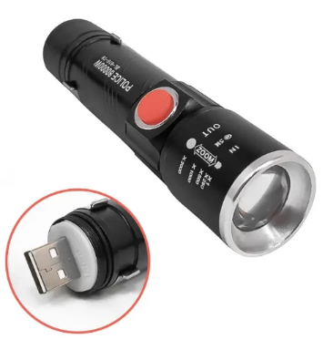 Ліхтар акум. металевий ЗП microUSB, кліпса, 4 режими