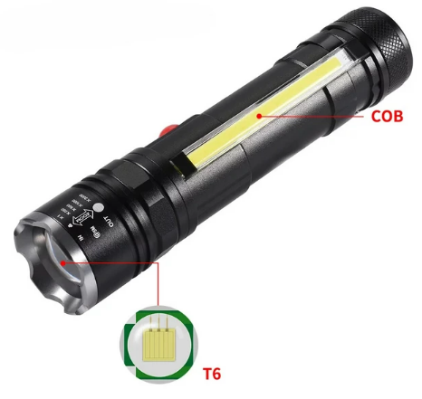 Ліхтар акум. металевий ЗП microUSB, zoom, магніт, 18650,кліпса, 4 режима T6+COB
