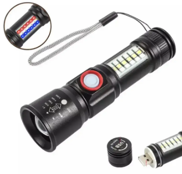 Ліхтар акум. металевий ЗП USB, червоне, синє, біле, zoom, 5 режимів +SMD