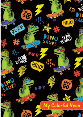 Блокнот А6 40 аркушів клітинка «Neon pattern» dinosaurs