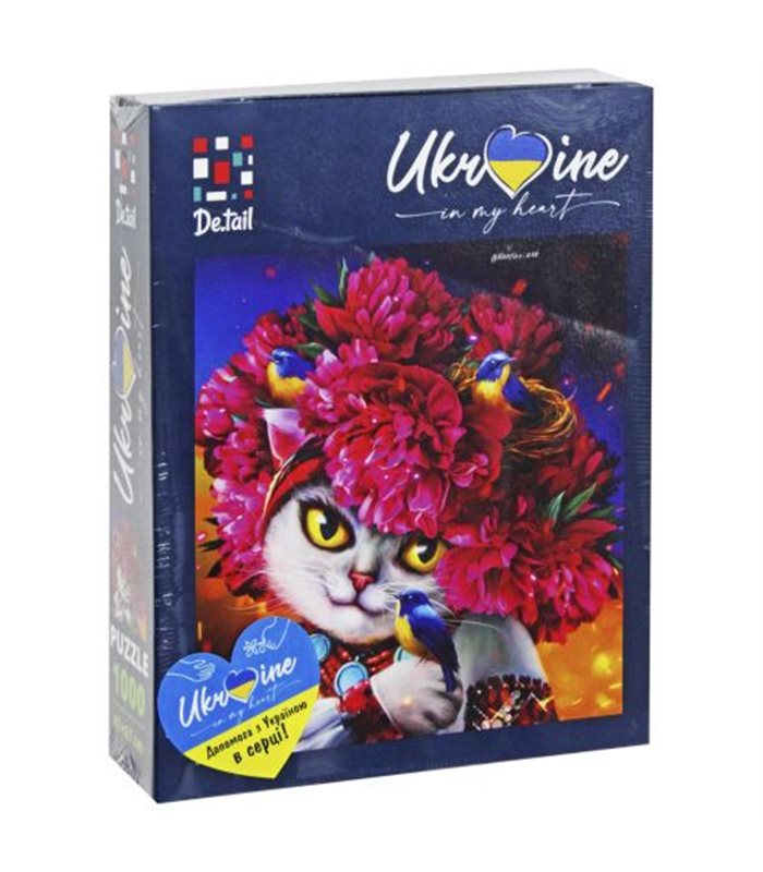 Пазли «White cat in the pink wreath» 1000 елементів