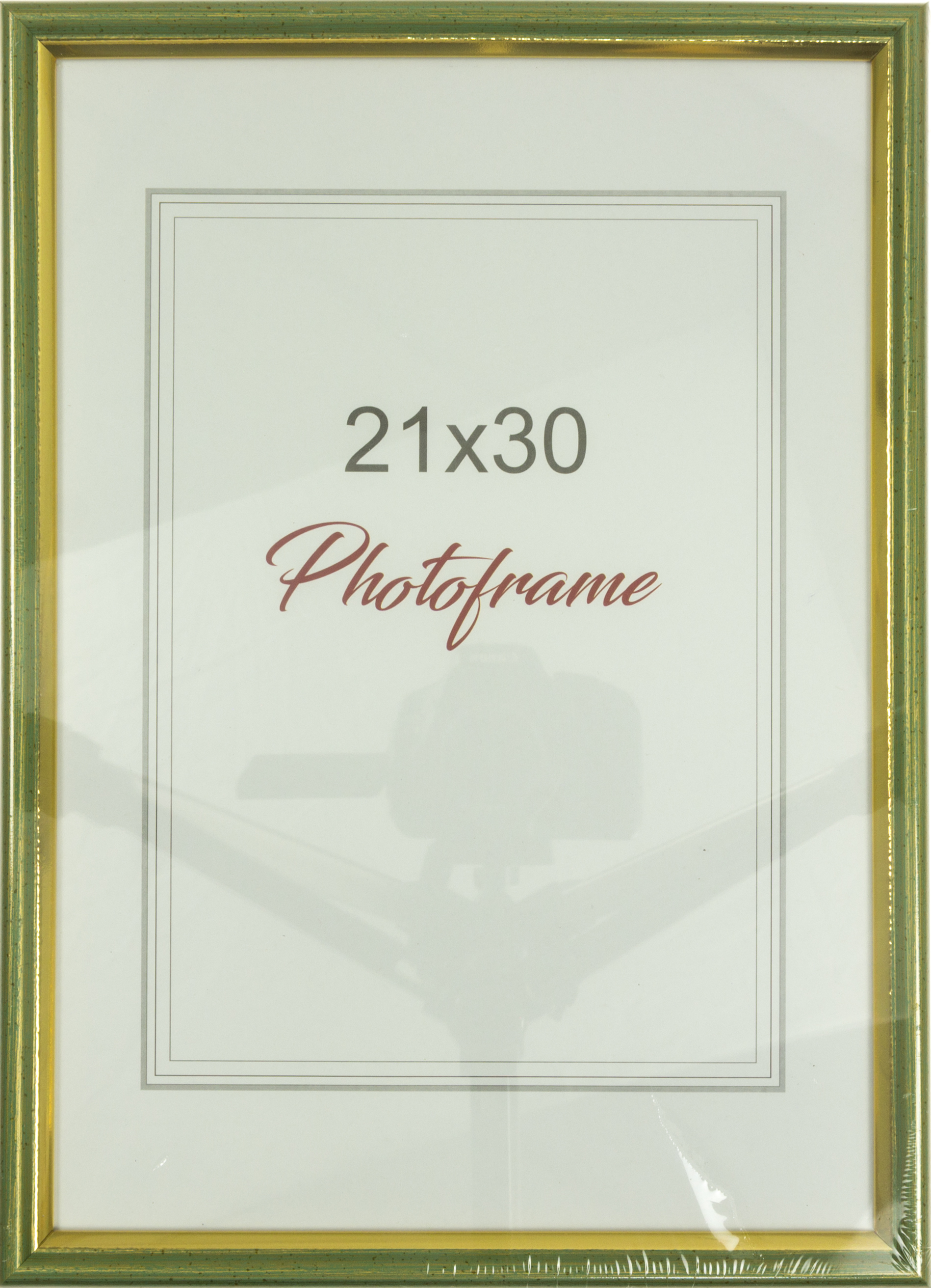 Фоторамка 21×30 зелена, золота оторочка