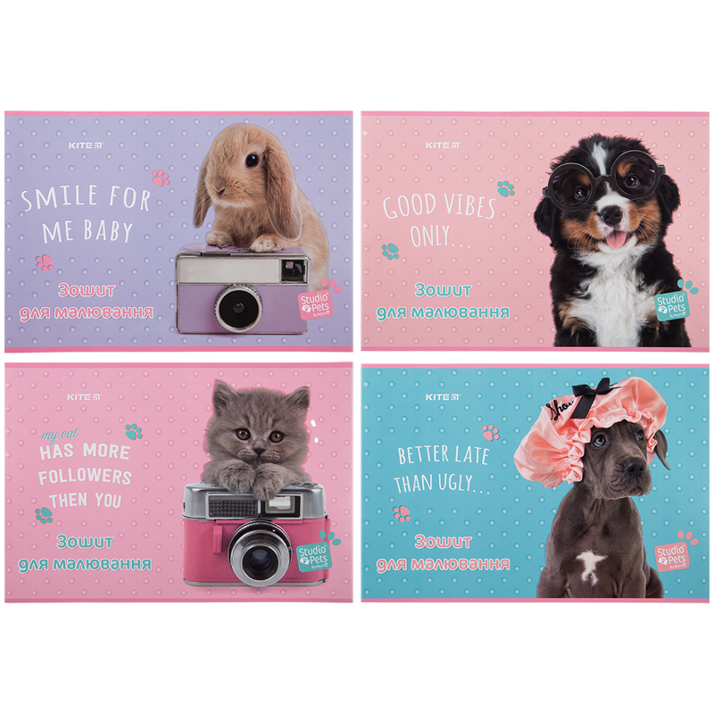 Зошит для малювання на скобі 12/100 А4 «Studio Pets» софт тач+УФ лак