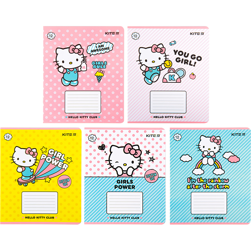Зошит 12 аркушів лінія софт тач+УФ лак Hello Kitty