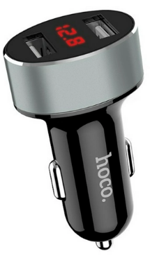 Зарядний пристрій авто 2USB 2.1A дисплей black