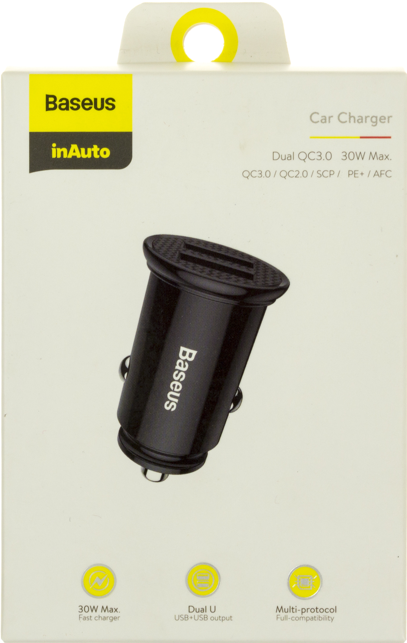 Зарядний пристрій авто Baseus швидка зарядка 2USB 5A 30W black