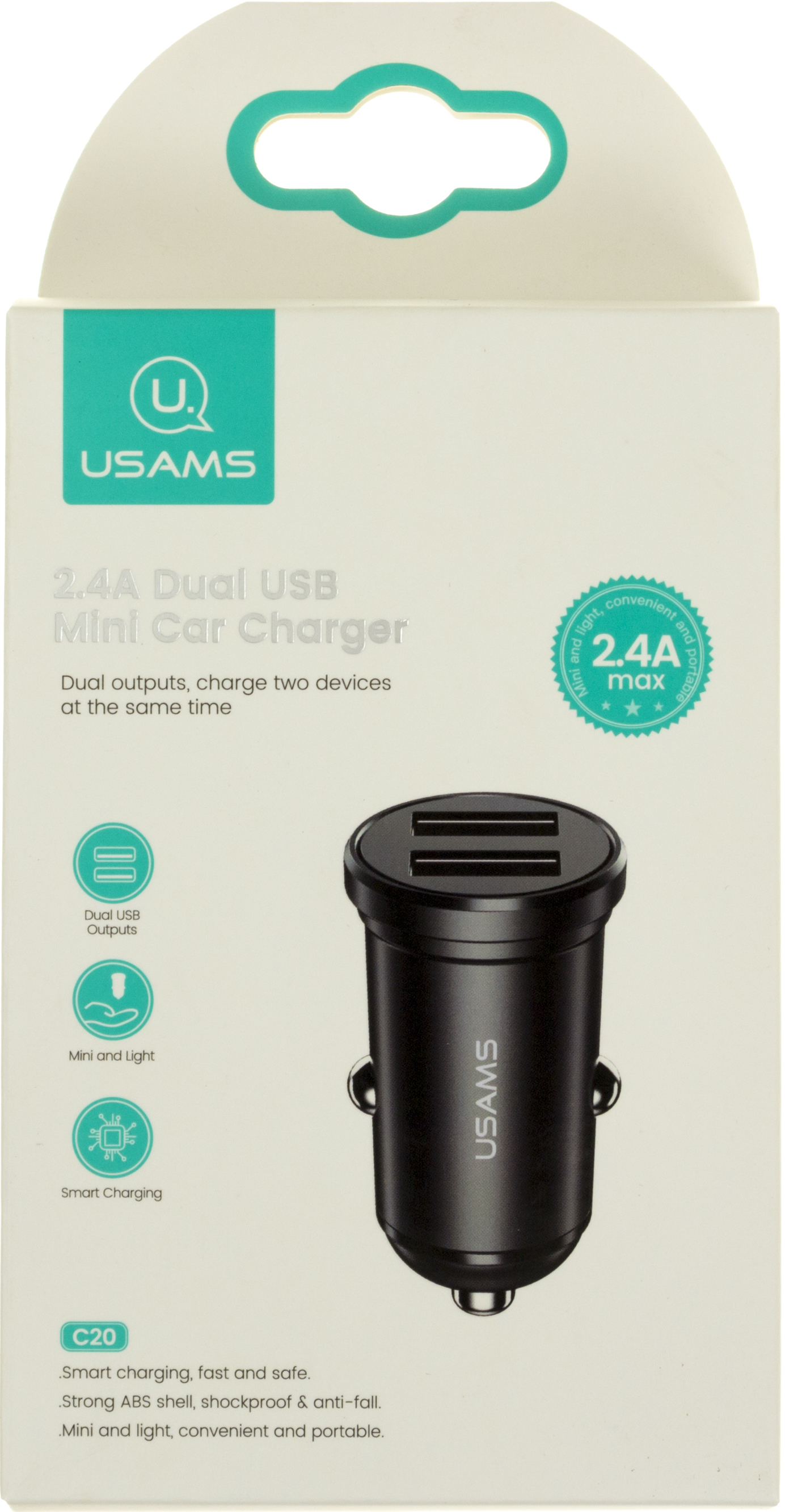 Зарядний пристрій авто. Usams 2USB 2.4A black