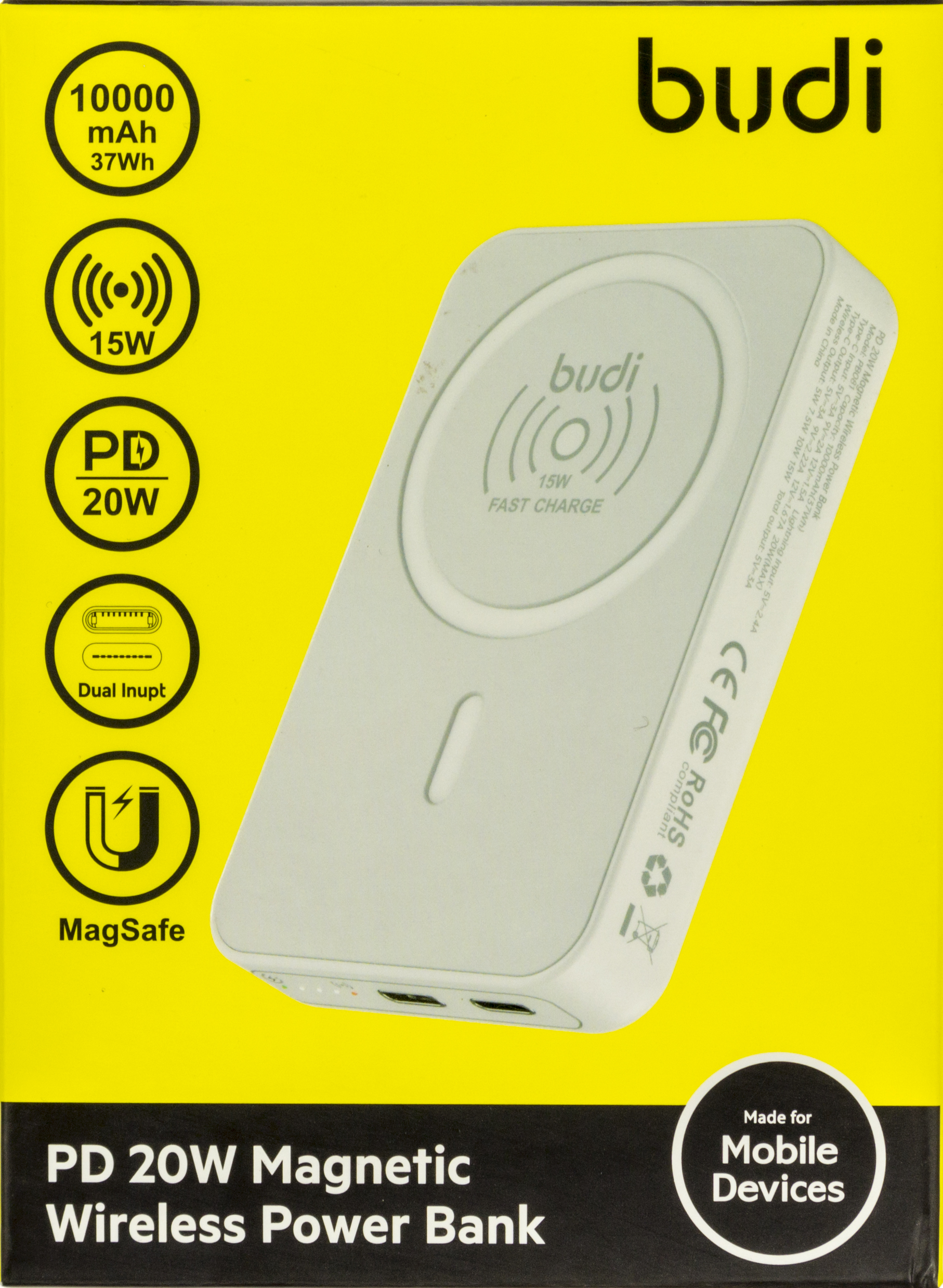 УМБ Budi Power Bank 10000mAh 20W white +безпровідна зарядка