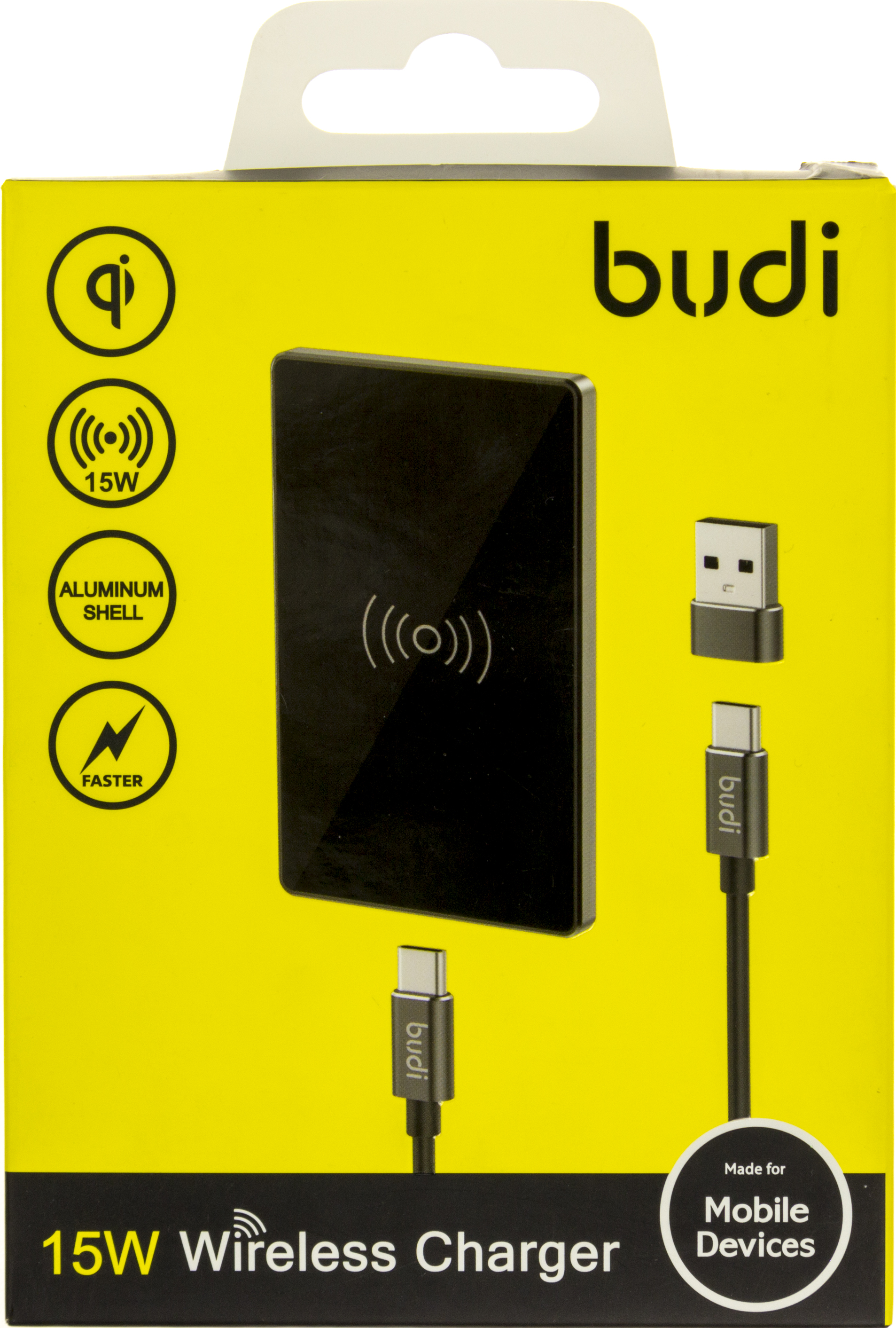 Зарядний пристрій індукційний Budi USB+Type-C 15W