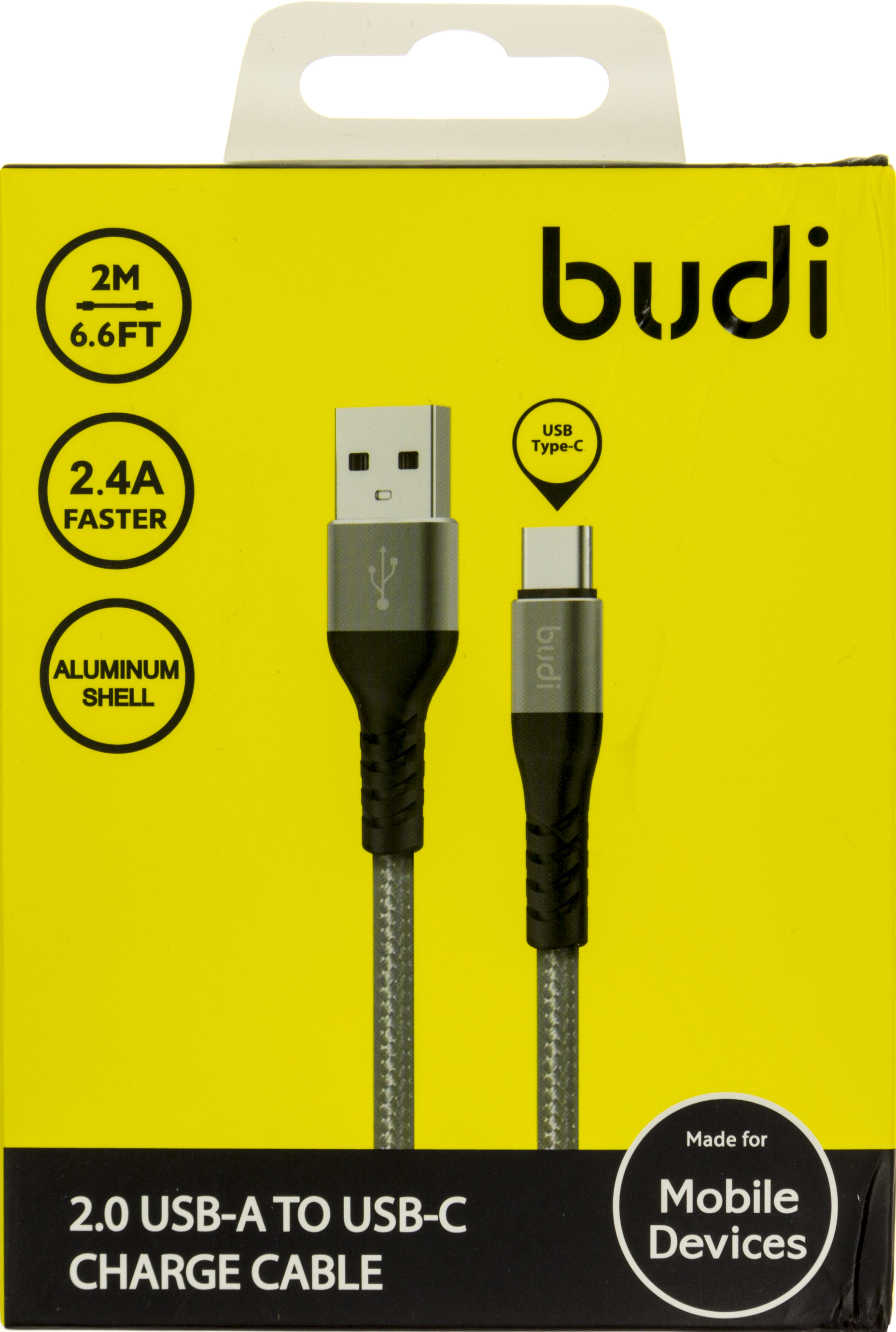 Кабель USB > Type-C Budi 2.4A 2м grey