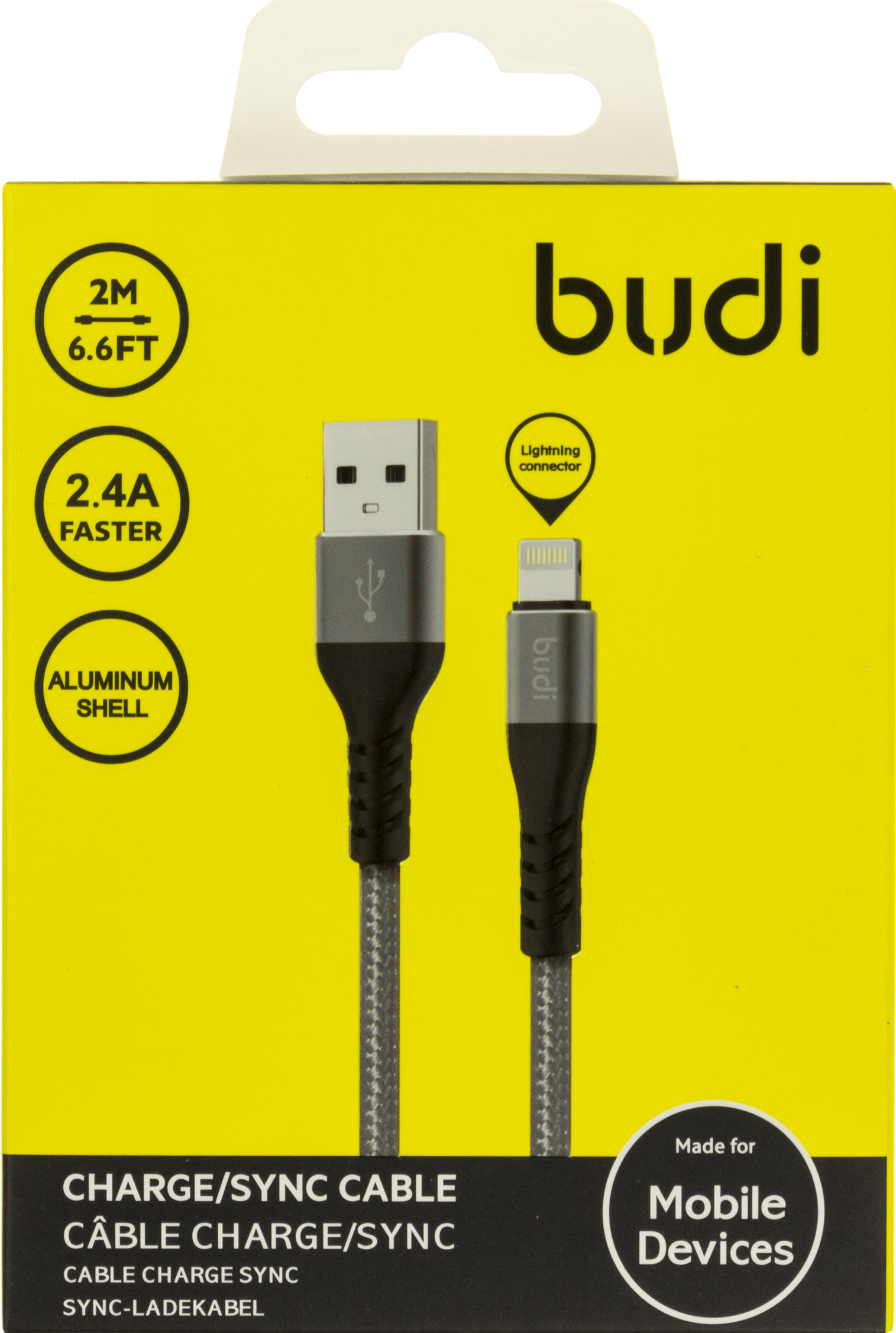 Кабель USB > lightning Budi 2.4A 2м grey