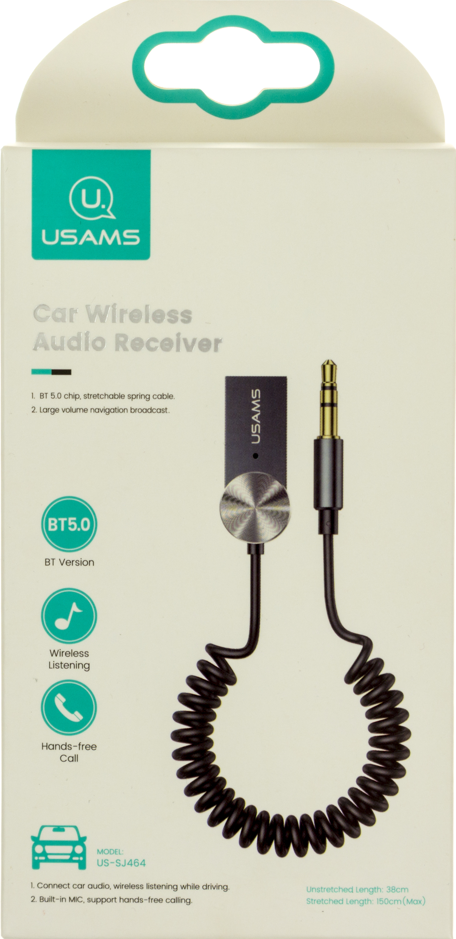 BT ресивер Usams USB+jack 3.5 1,5м grey