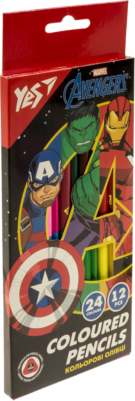 Олівці кольорові 24 кольорові/12 шт Marvel.Avengers