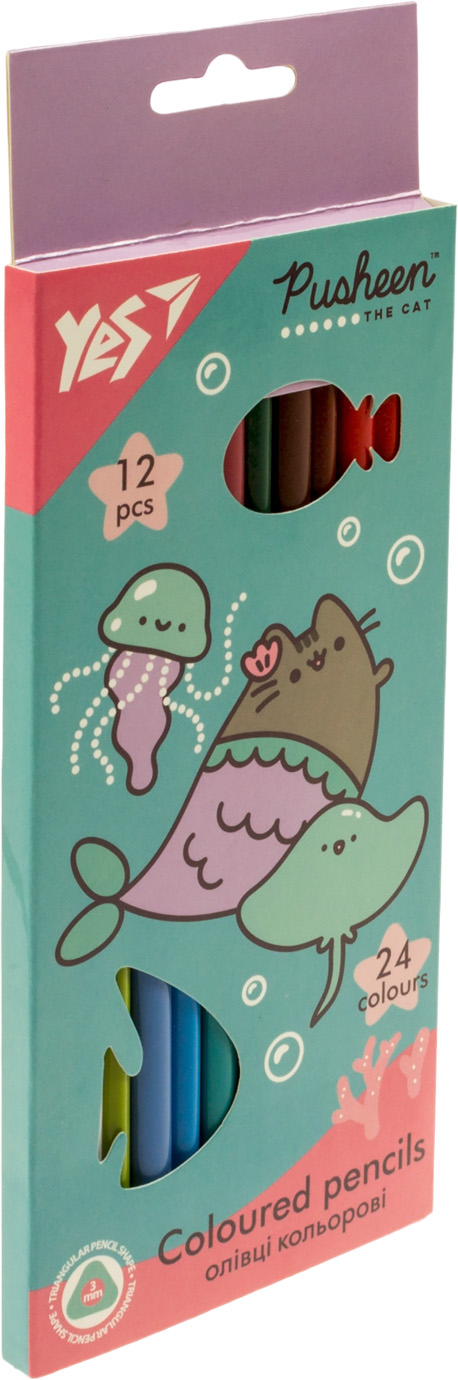Олівці кольорові 24 кольорові/12 шт Pusheen