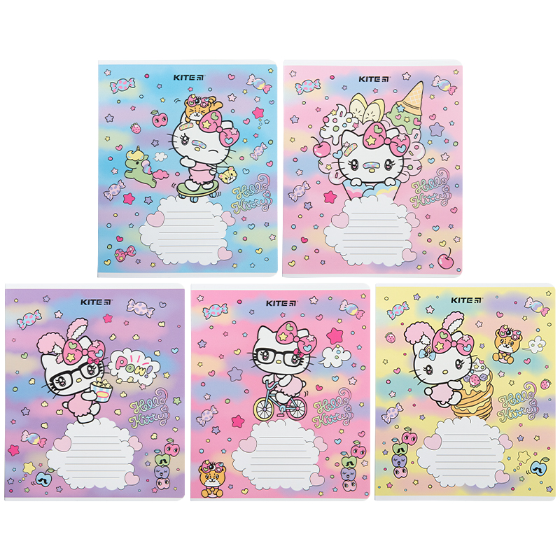 Зошит 18 аркушів лінія гібрид лак + УФ лак Hello Kitty
