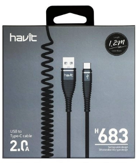 Кабель USB > Type-C HV-H683 пружинний 1.2м mix