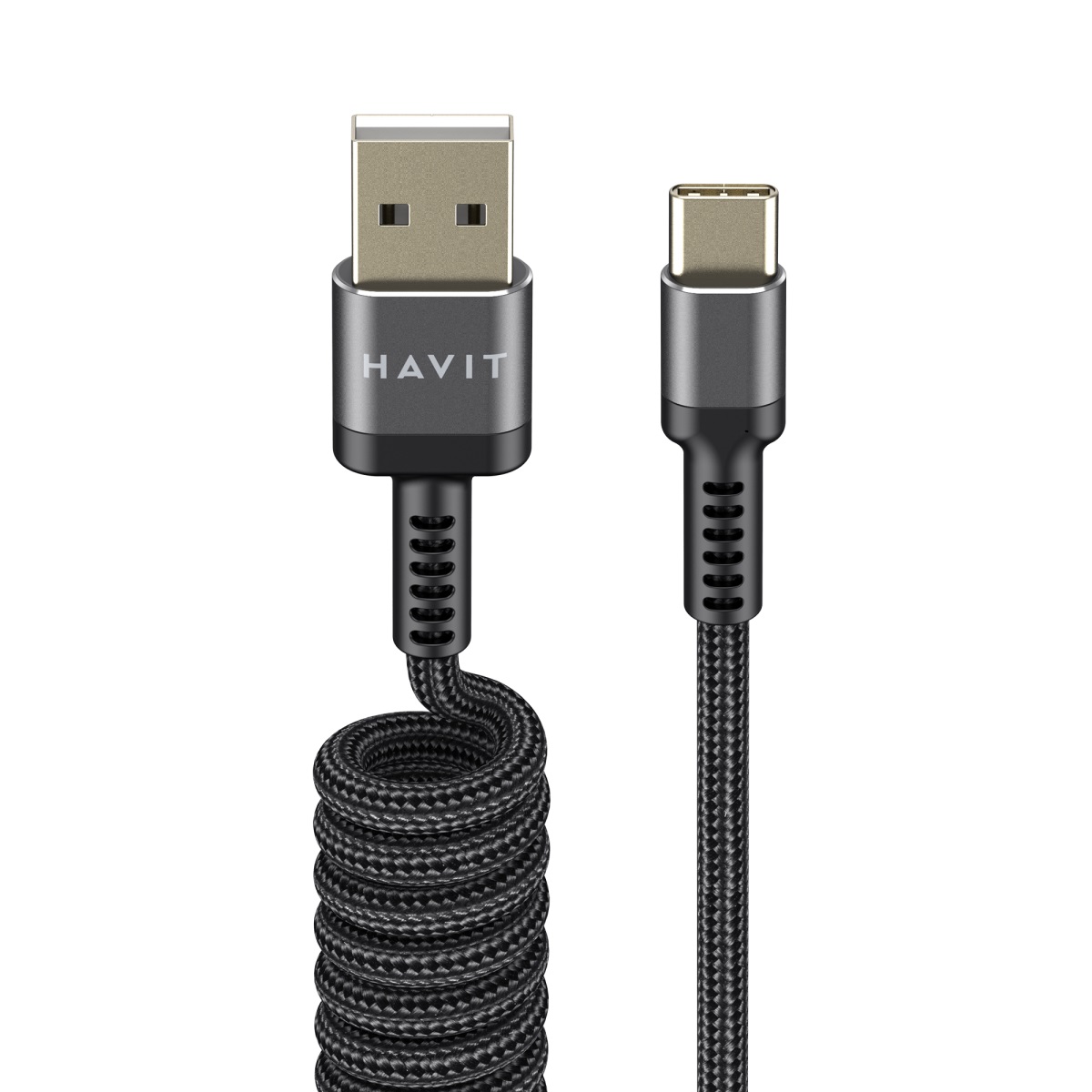 Кабель USB > Type-C HV-CB6252 пружинний 2.4A 1.5м black