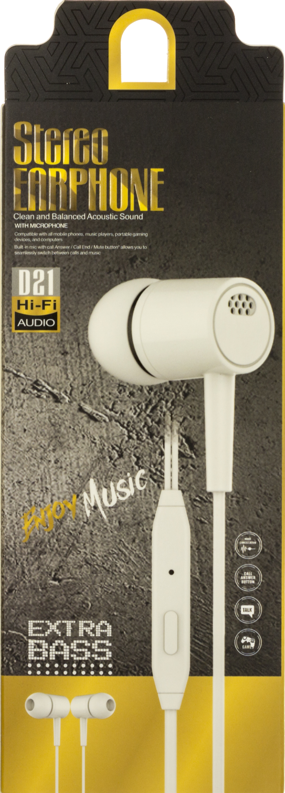 Навушники вакуумні D21 white+мікрофон