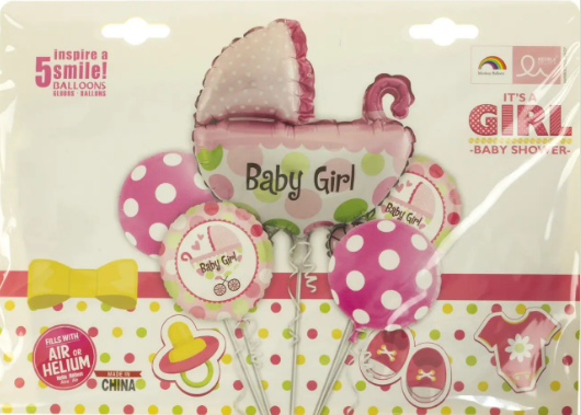 Набір кульок з гелієм фольгованих «Baby Girl (коляска) » 5 шт