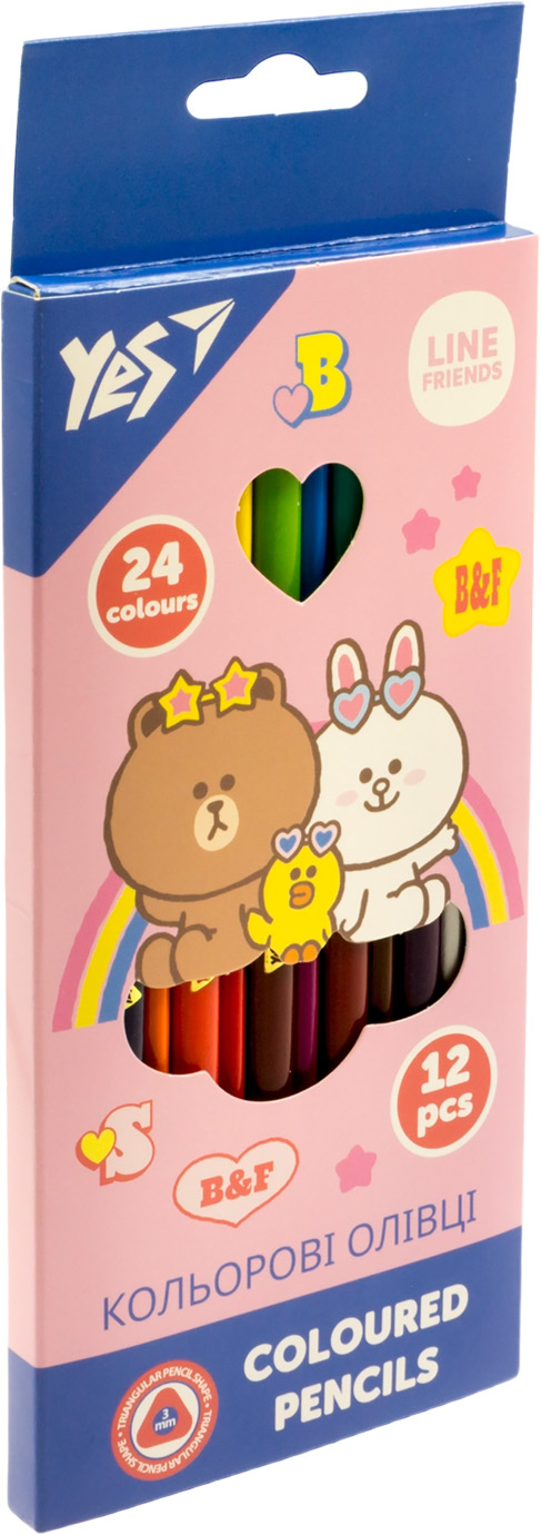 Олівці кольорові 24 кольорові/12 шт Line Friends
