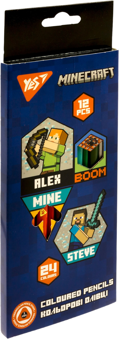 Олівці кольорові 24 кольорові/12 шт Minecraft