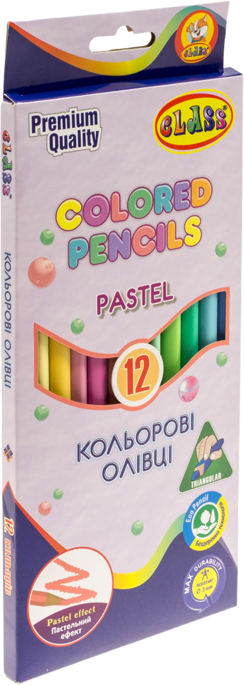Олівці кольорові 12 кольорів Pastel трикут.