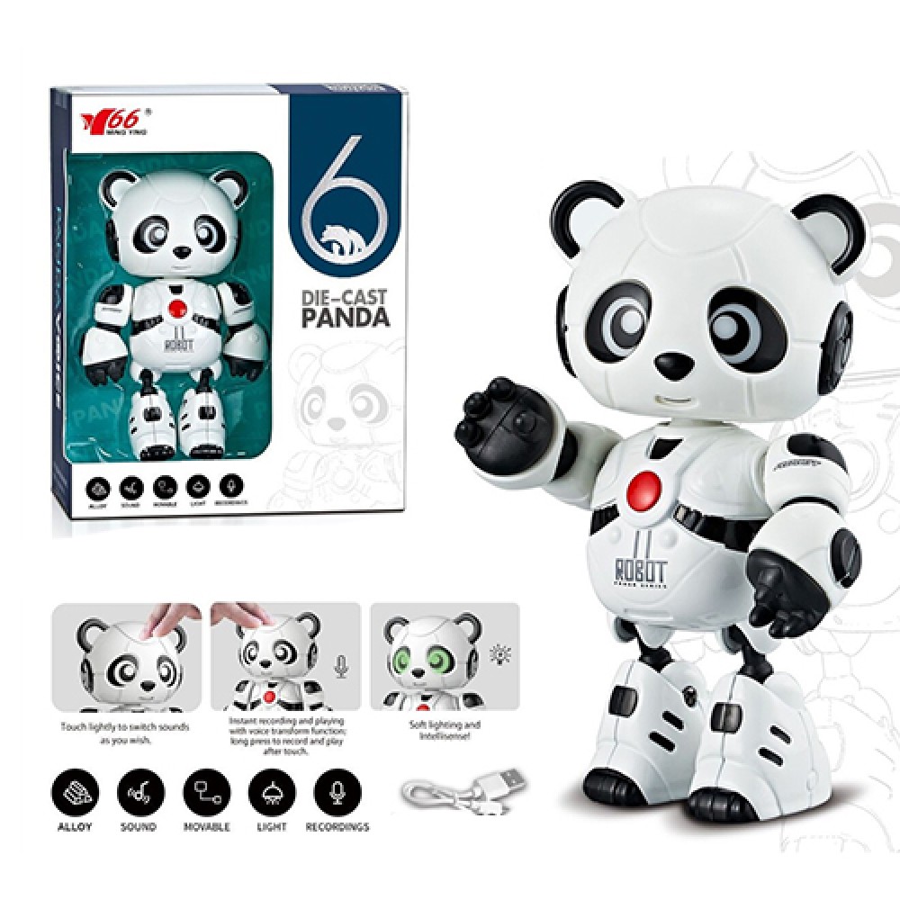 Панда RK 13см, USB, повторює, звук, світло, функція запису, в ор-ці, 18×14×7см