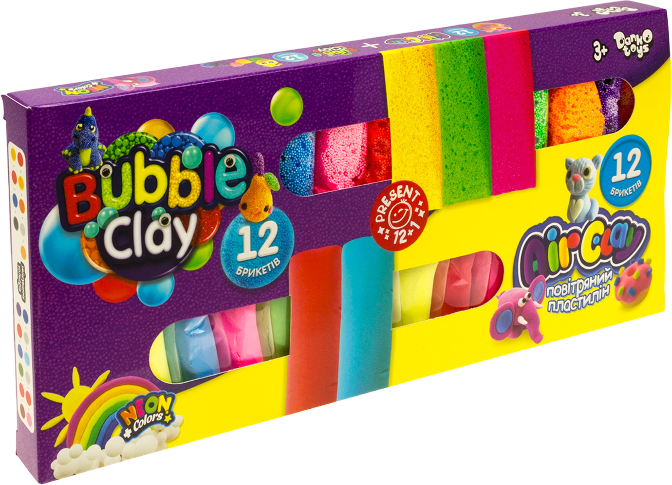 Набір креативної творчості Air Clay і Bubble Clay 12 шт + 12 шт DankoToys українською U