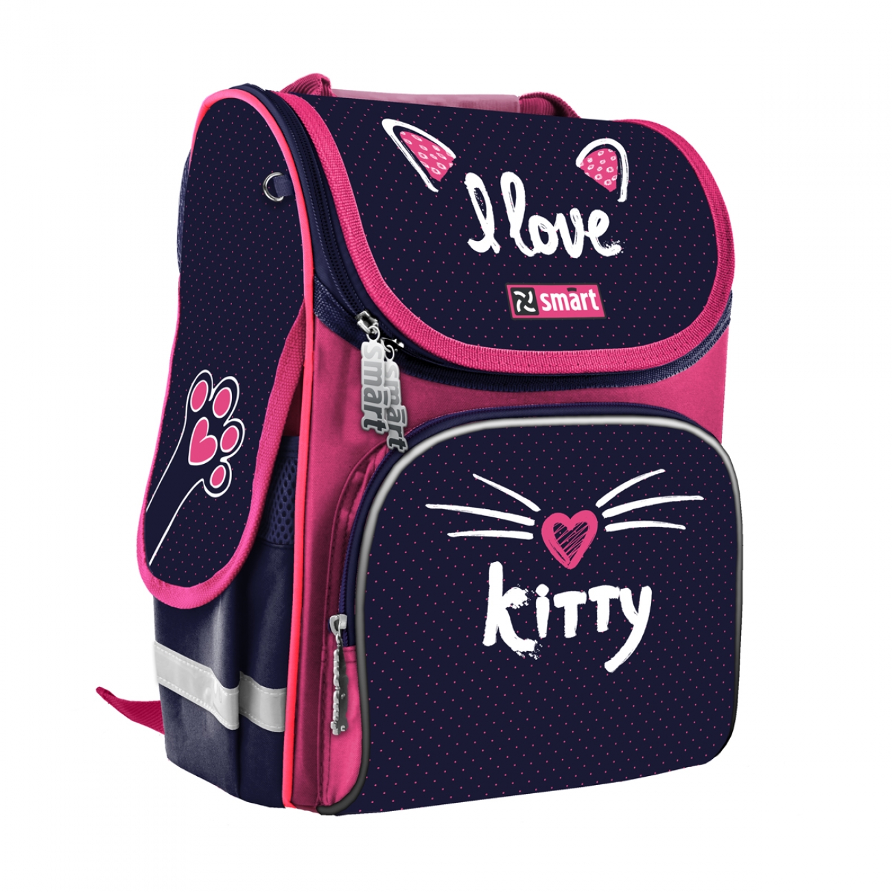 Ранець каркасний «Smart» PG-11 I love kitty 1 відділення, 3 кишені, синій