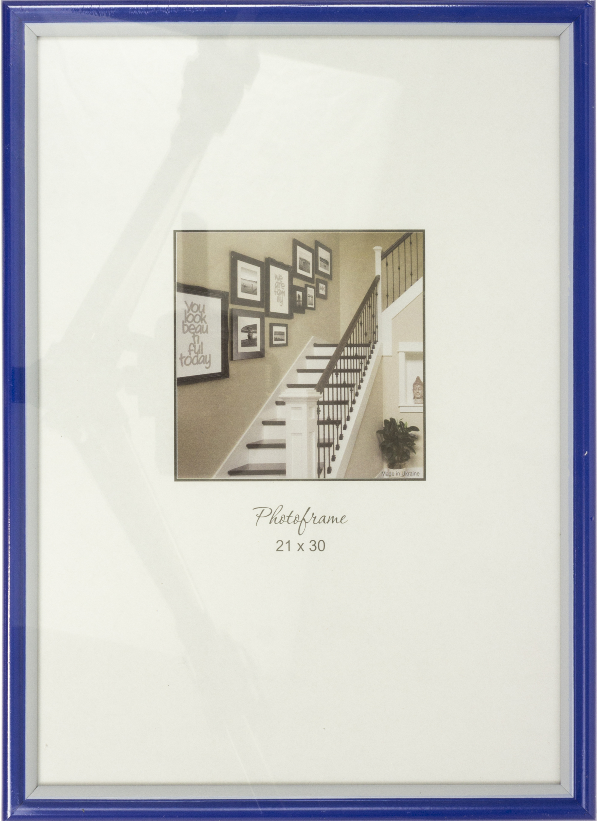Фоторамка 21×30 синя, біла оторочка