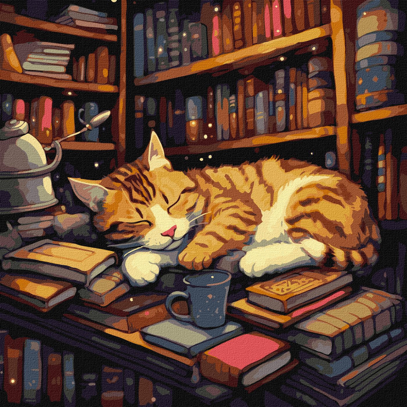 Картини по номерах акрилові «Пухнастий книголюб» 40×40см