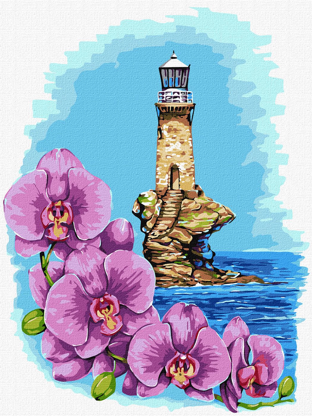 Картини по номерах акрилові «Маяк з орхідеями» 30×40см