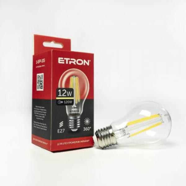 Лампа «Etron Filament Power» прозоре скло LED 1-EFP-105 A60 12Вт 3000K Е27