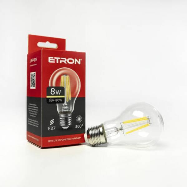 Лампа «Etron Filament Power» прозоре скло LED 1-EFP-109 A60 8Вт 3000K Е27