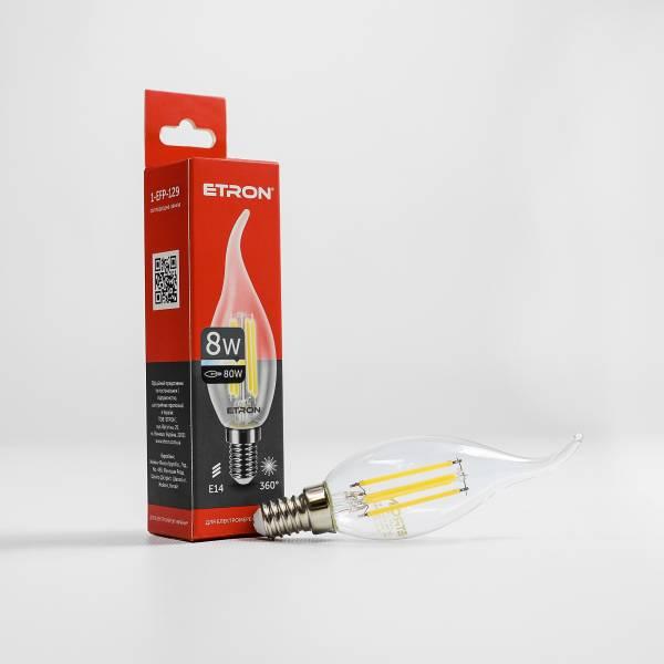 Лампа «Etron Filament Power» прозоре скло LED 1-EFP-129 C37 8Вт 3000K Е14