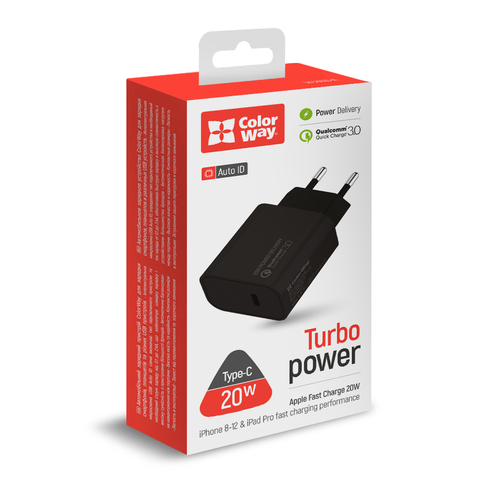 Зарядний пристрій Power Delivery Type-C 20W швидка зарядка black