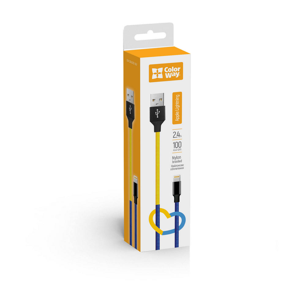 Кабель USB > lihgtning 2.4A 1м blue-yellow
