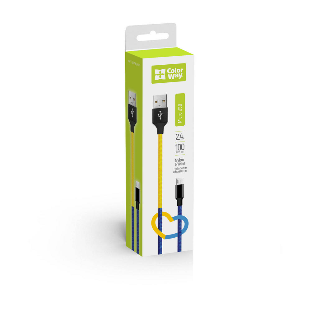 Кабель USB > microUSB 2.4А 1м blue-yellow