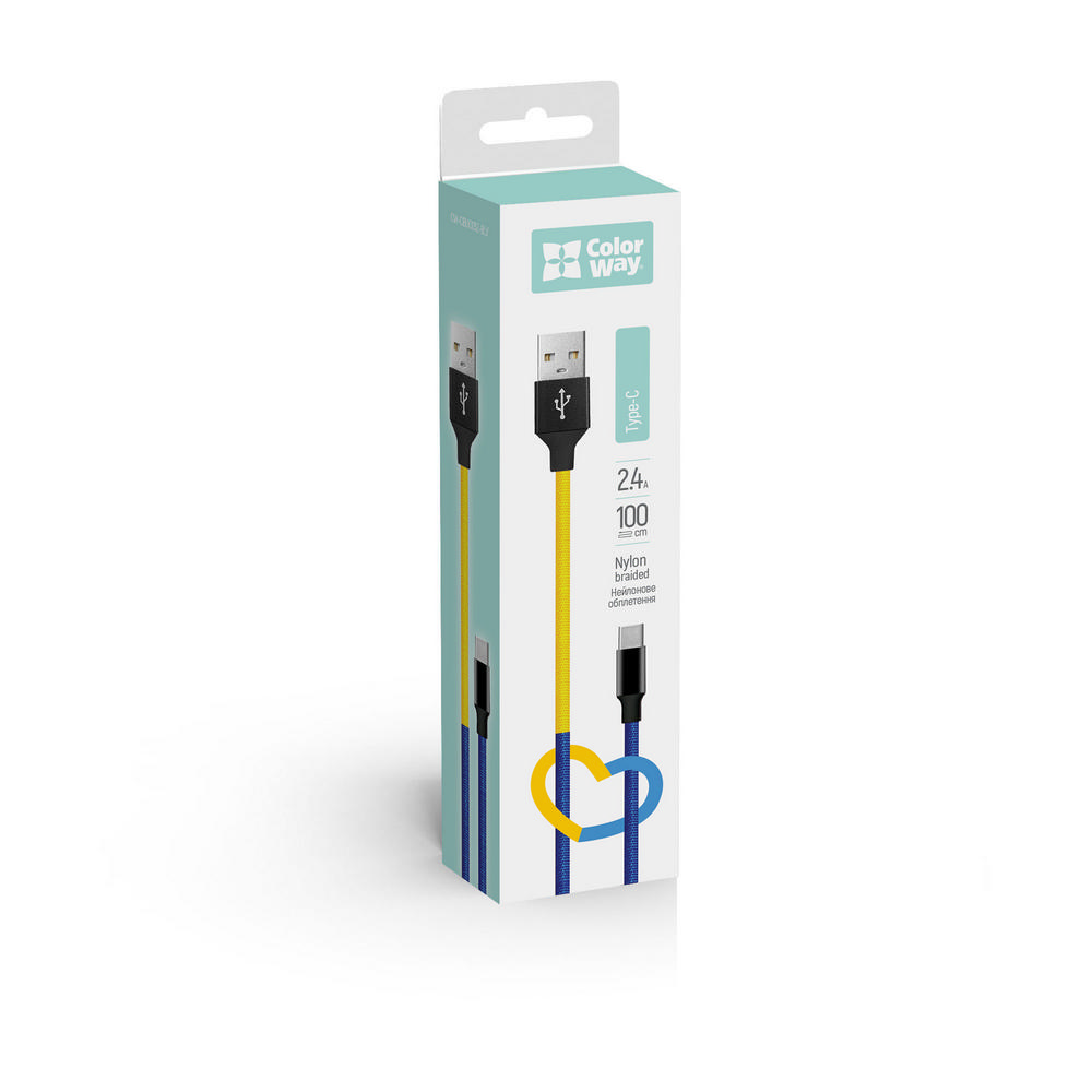 Кабель USB > Type-C 2.4А 1м blue-yellow