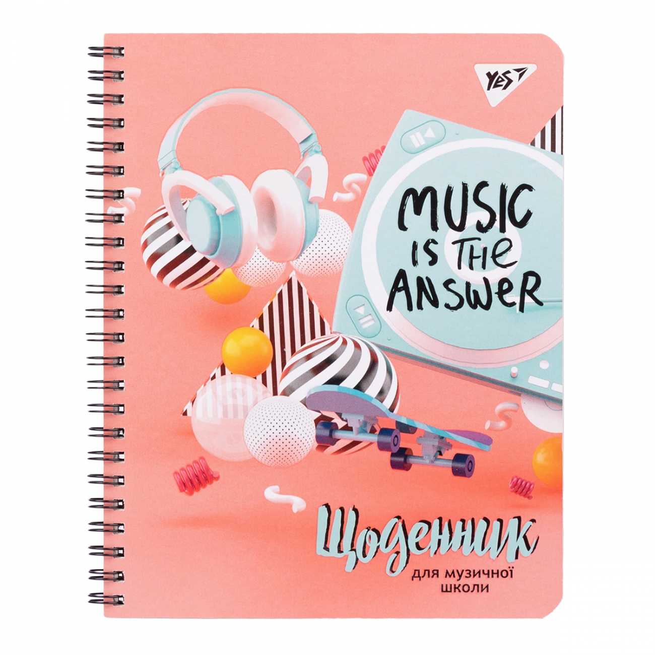 Щоденник А5 48 аркушів для муз. школи Уф-виб. пружина «Music is the answer»