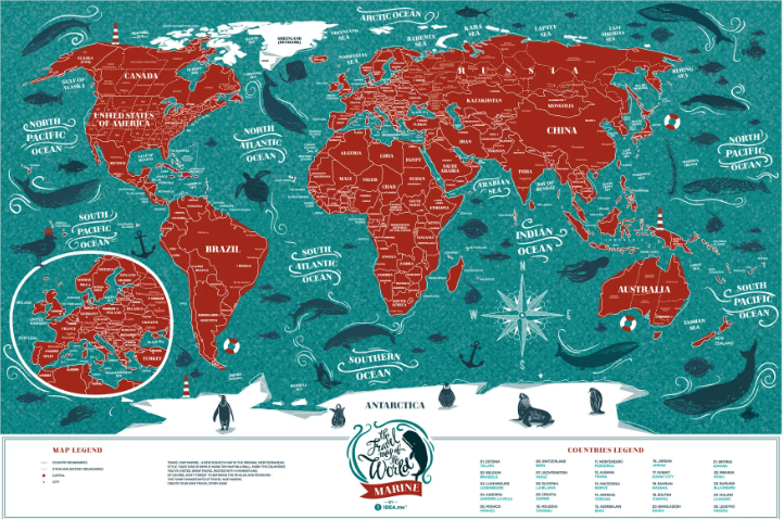 Скретч карта світу «Travel Map Marine World» (англ) в тубусі
