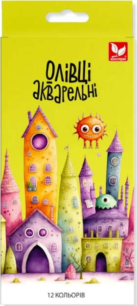 Олівці кольорові акварельні 12 кольорів з пензликом