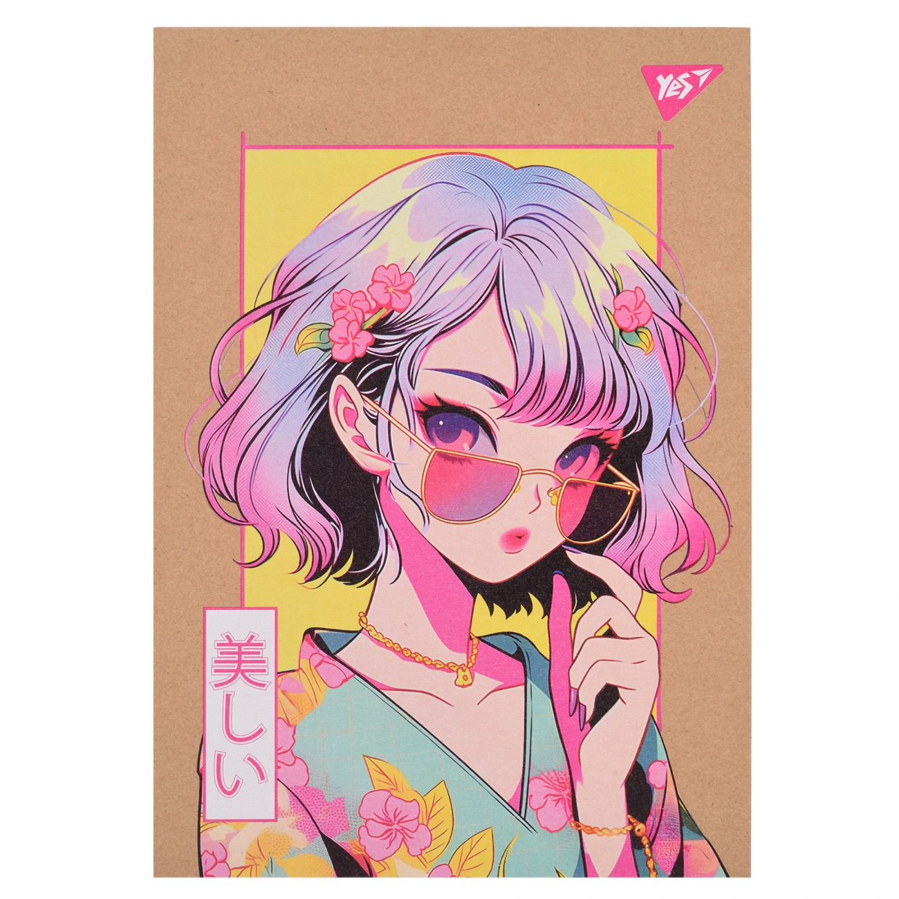 Блокнот А5 80 аркушів клітинка білила, крафт Anime girl
