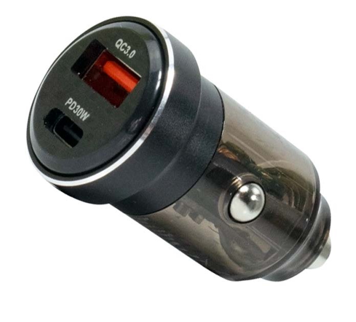 Зарядний пристрій авто Budi швидка зарядка 1USB+Type-C 18W black