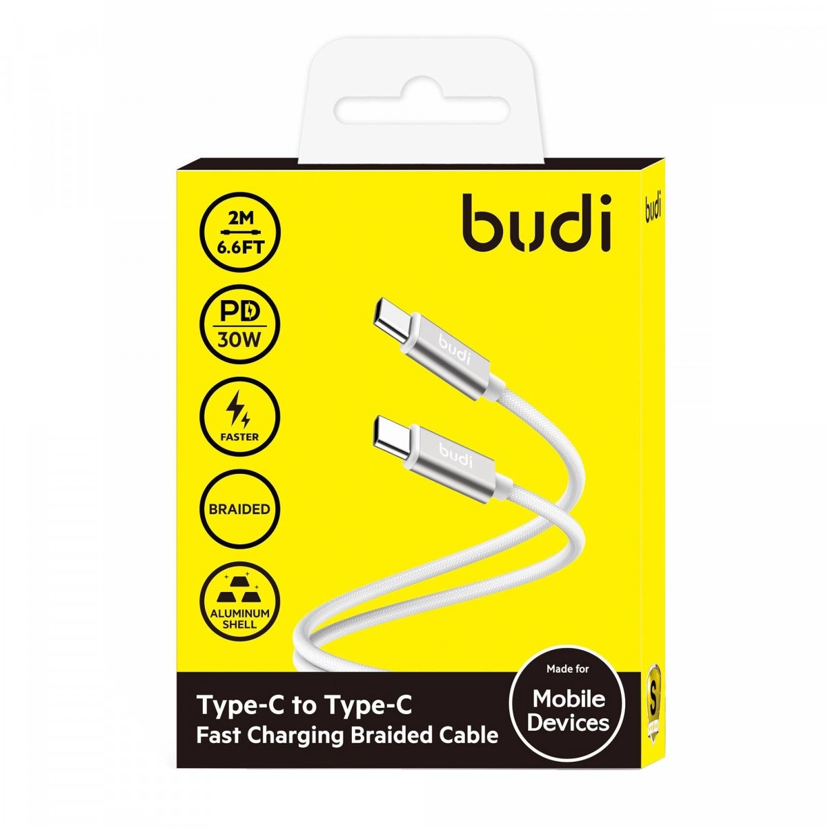 Кабель Type C > Type C Budi швидка зарядка 30W 2м white