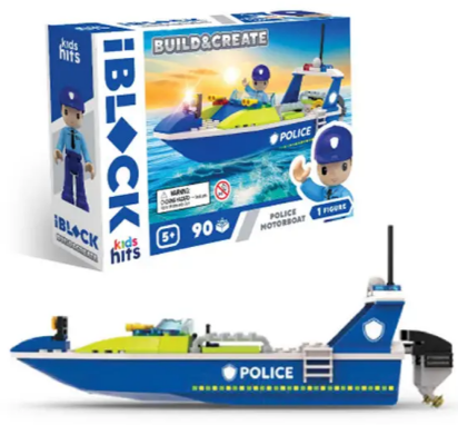 Конструктор «IBlock Junior» Police Motorboat, 90дет., в коробці, 24×16×6см /2 КІ