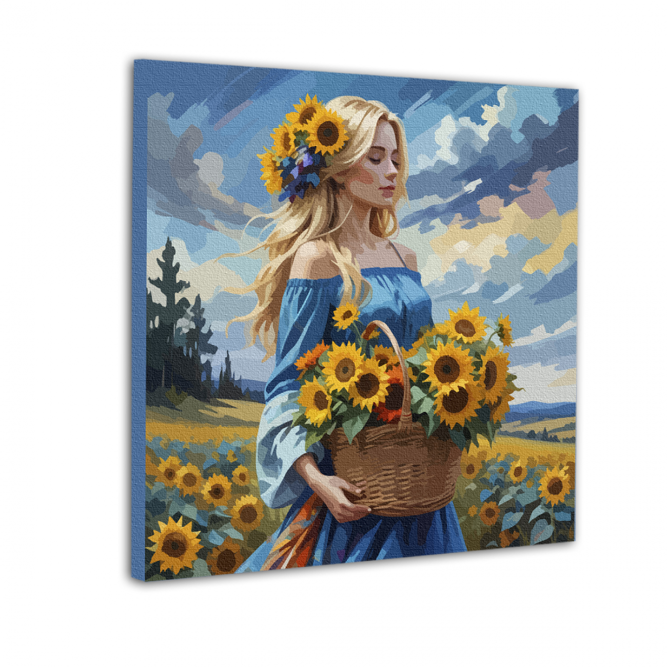 Картини по номерах «Кошик з соняшниками» 40×40см